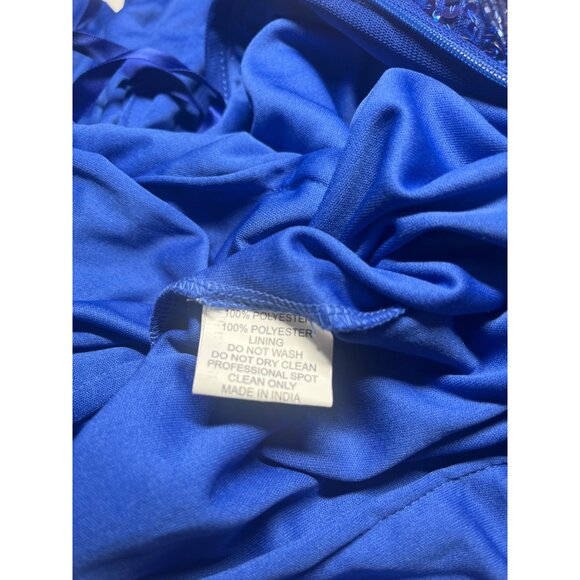 Mac Duggal Sequined Mini Dress NEW Cobalt Blue One Shoulder Fringe Hem Size 6 - Picture 10 of 13